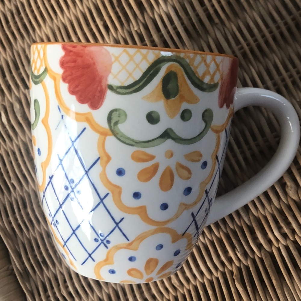 Laurie Gates Tierra Mosaic Hand-Painted Floral 17.4 Oz Large Artsy Ceramic Mug